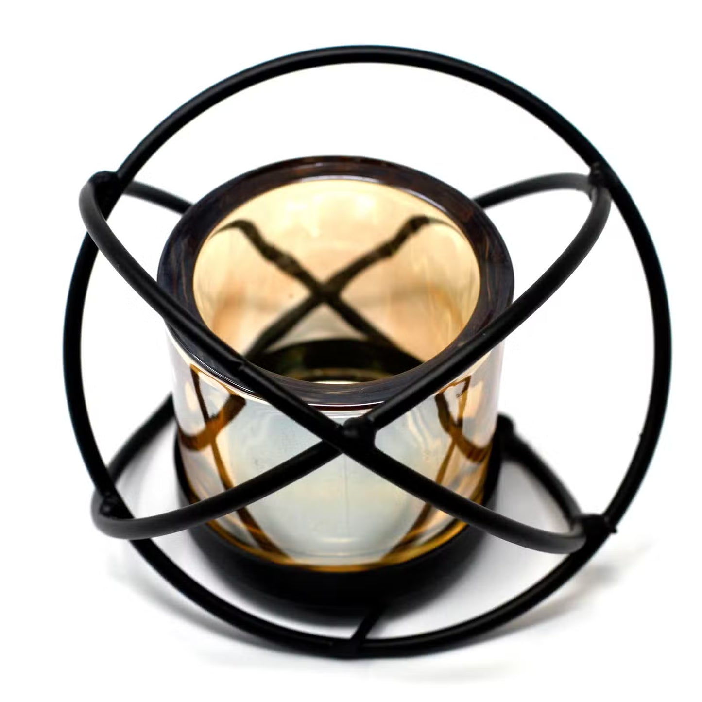 Geometric Iron & Amber Glass Votive Candle Holder
