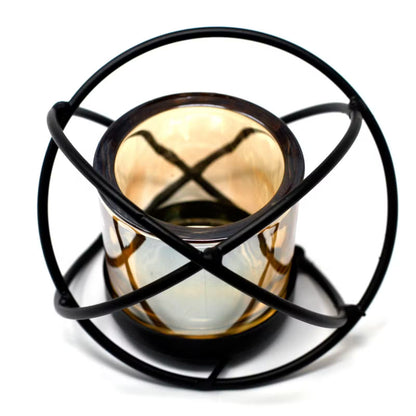 Geometric Iron & Amber Glass Votive Candle Holder