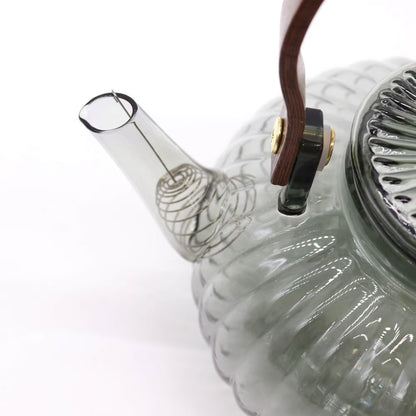 Glass teapot with a clear spout on a white background