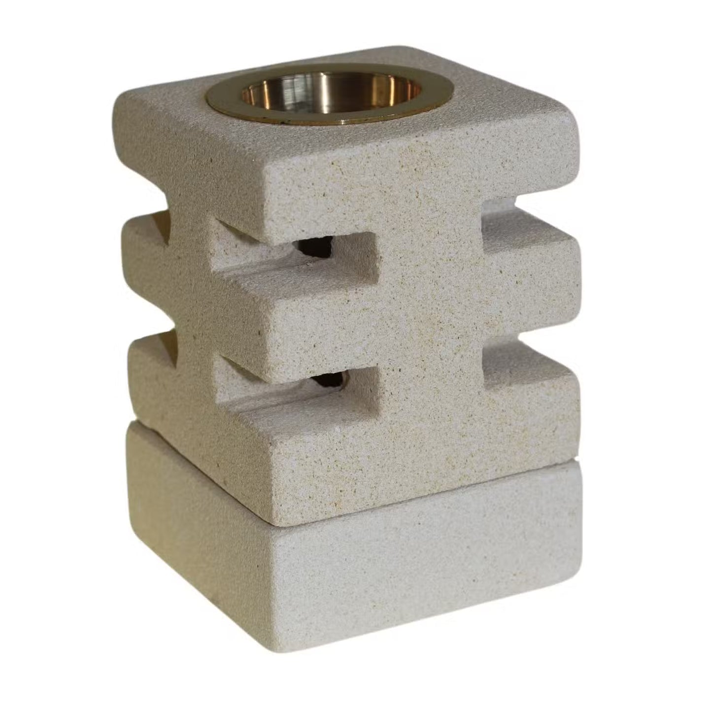 Decorative stone lantern with a brass interior on a white background