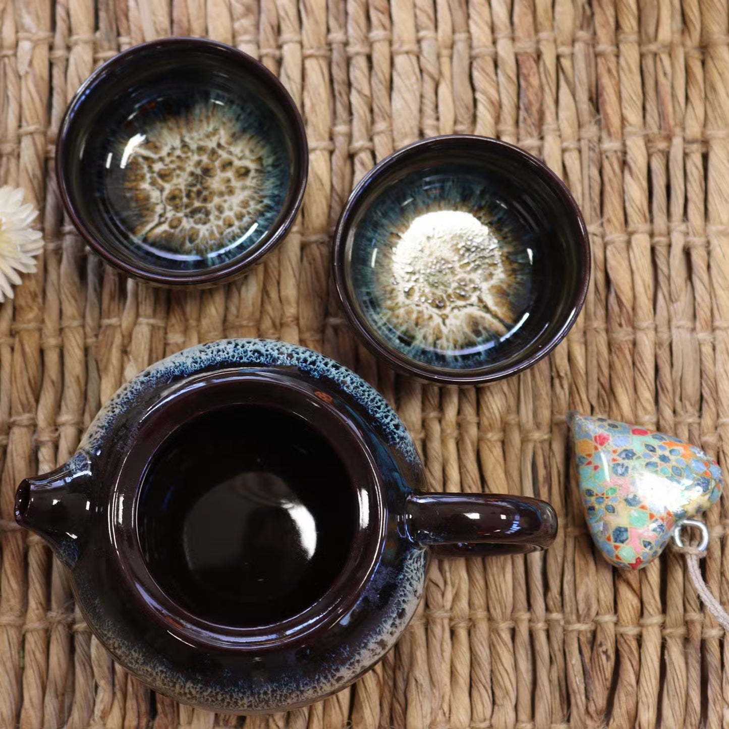 Black Glaze Ceramic Teapot & Two Cups Set
