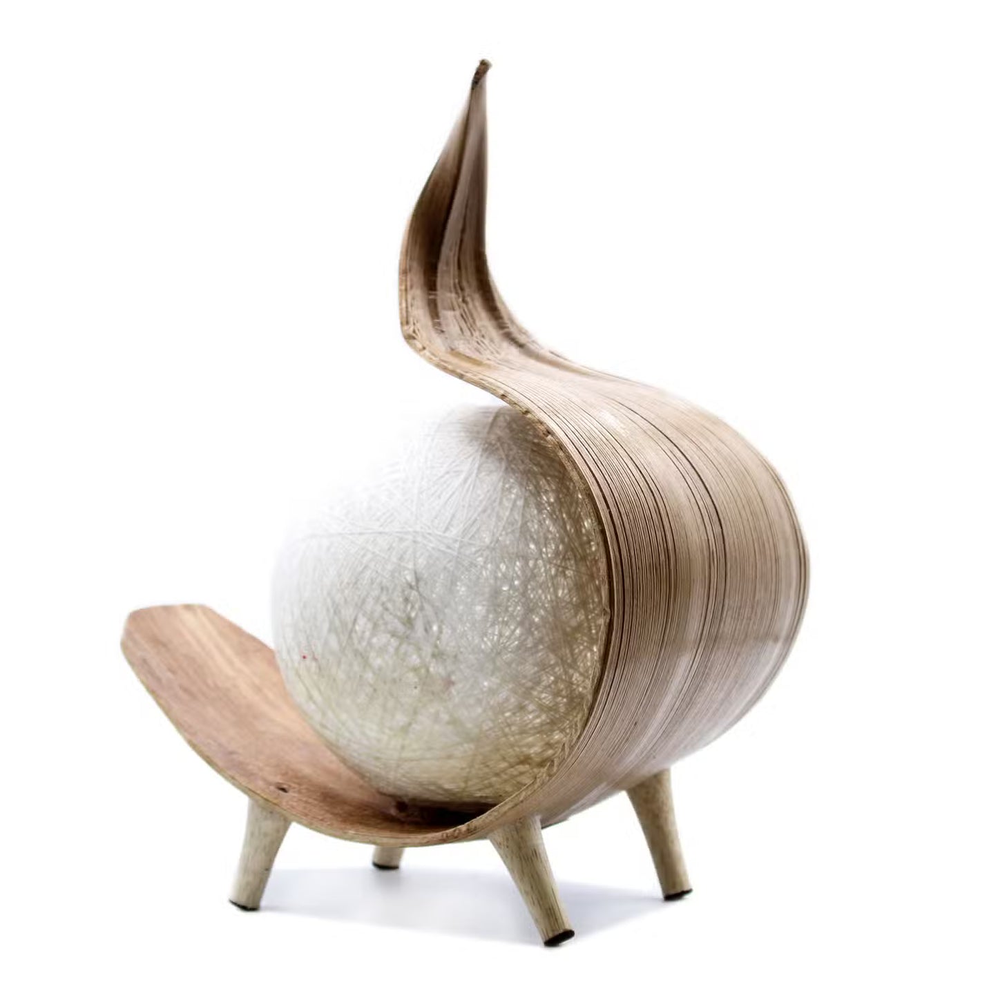 Wooden chair with a unique design on a white background