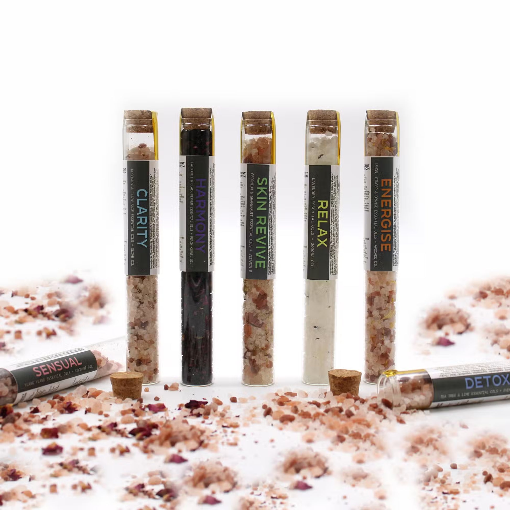 Set of skincare product tubes with labels on a white background