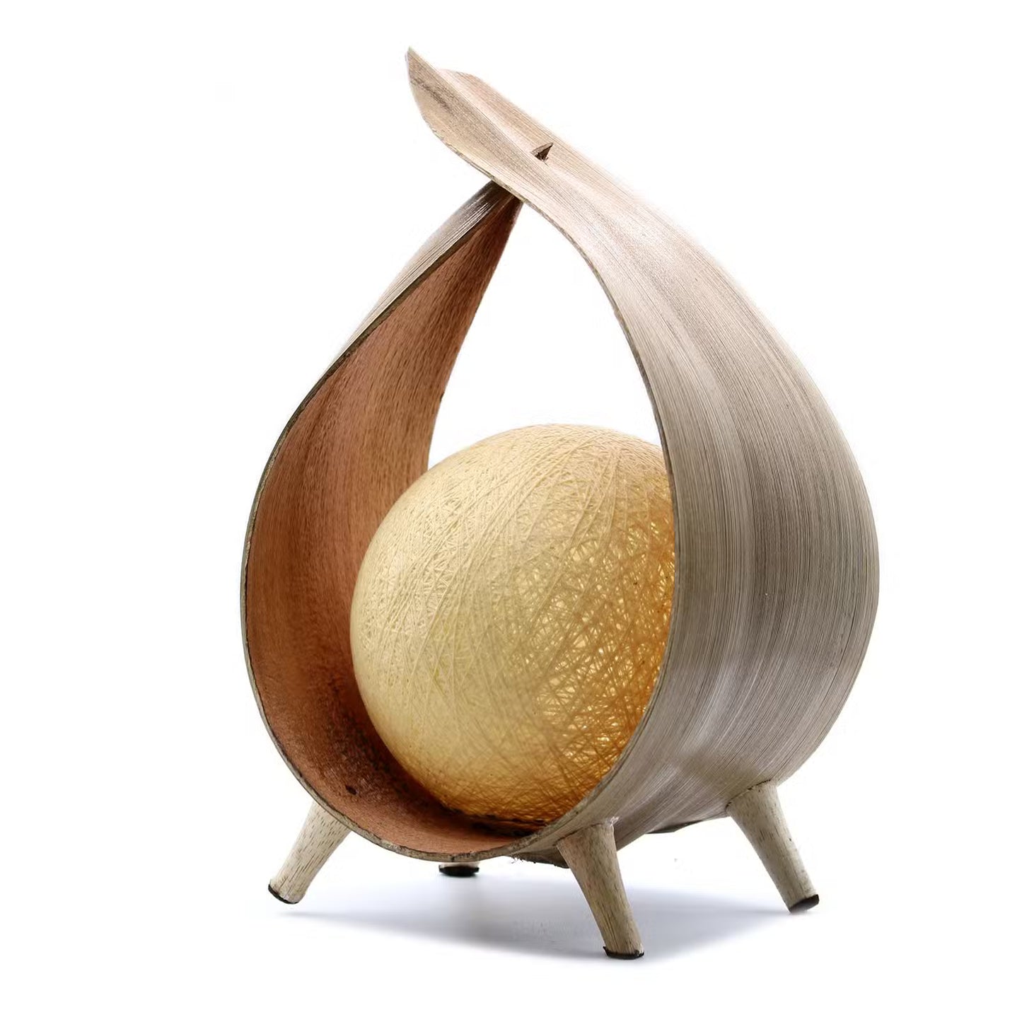 Wooden fruit holder with a melon inside on a white background