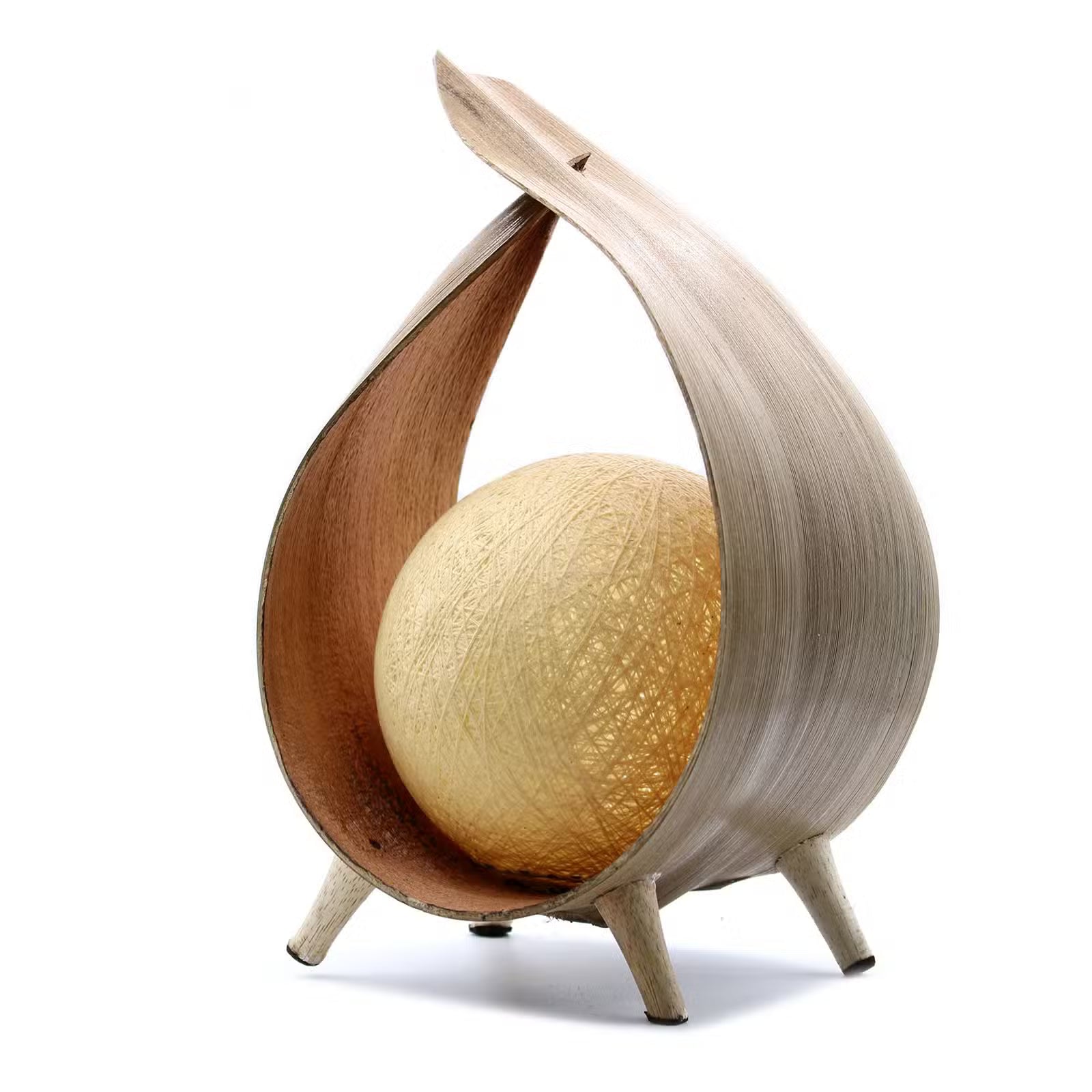 Wooden fruit holder with a melon inside on a white background