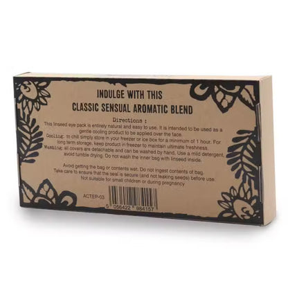 Cardboard packaging with text and decorative elements on a white background