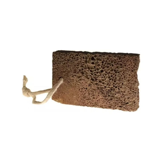 A rectangular brown porous sponge block with a white cord loop attached on one side, shown against a plain white background.
