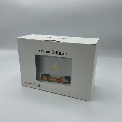 Box labeled 'Aroma Diffuser' with a clear window showing product inside on a gray background
