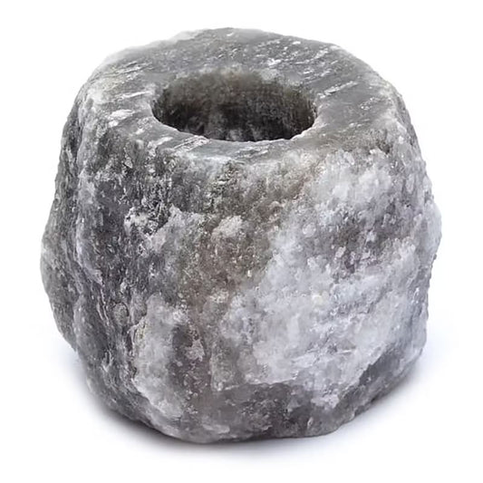 Hexagonal stone candle holder on a white background