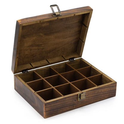 Wooden jewelry box with compartments on a white background